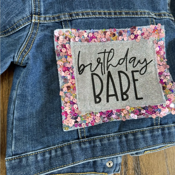 Handmade sequins birthday babe Jean jacket - Picture 2 of 4